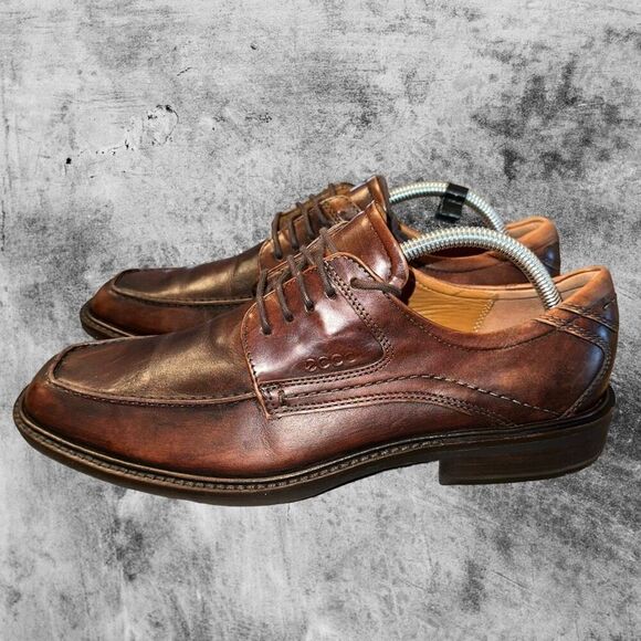 Ecco Oxford Mens Size 8-8.5 EU 42 Dress Shoe Berlin Brown Apron Toe - Picture 3 of 12